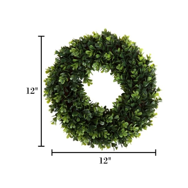 Boxwood Wreath, Artificial Wreath For The Front Door, Home Decor, UV Resistant - 12 Inches